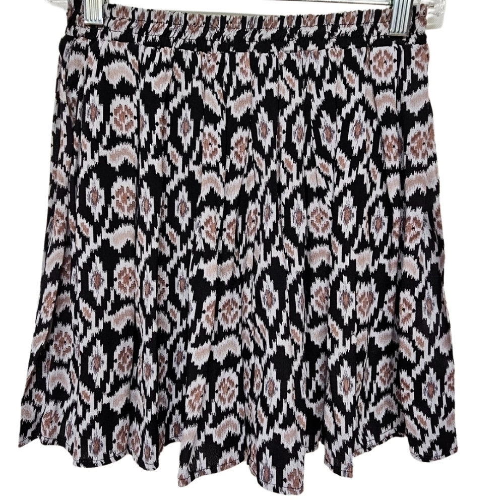 Brandy Mellville Ikat Print Elastic Waist Skirt, Black Tan Cream, One Size